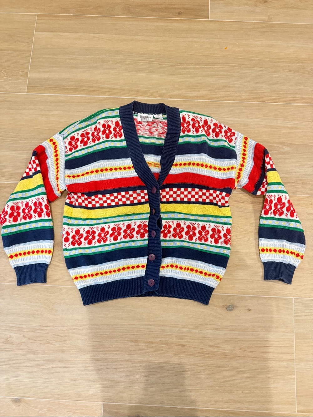 Vintage suburban petites  Multicolor Stripe Button Cardigan Sweater